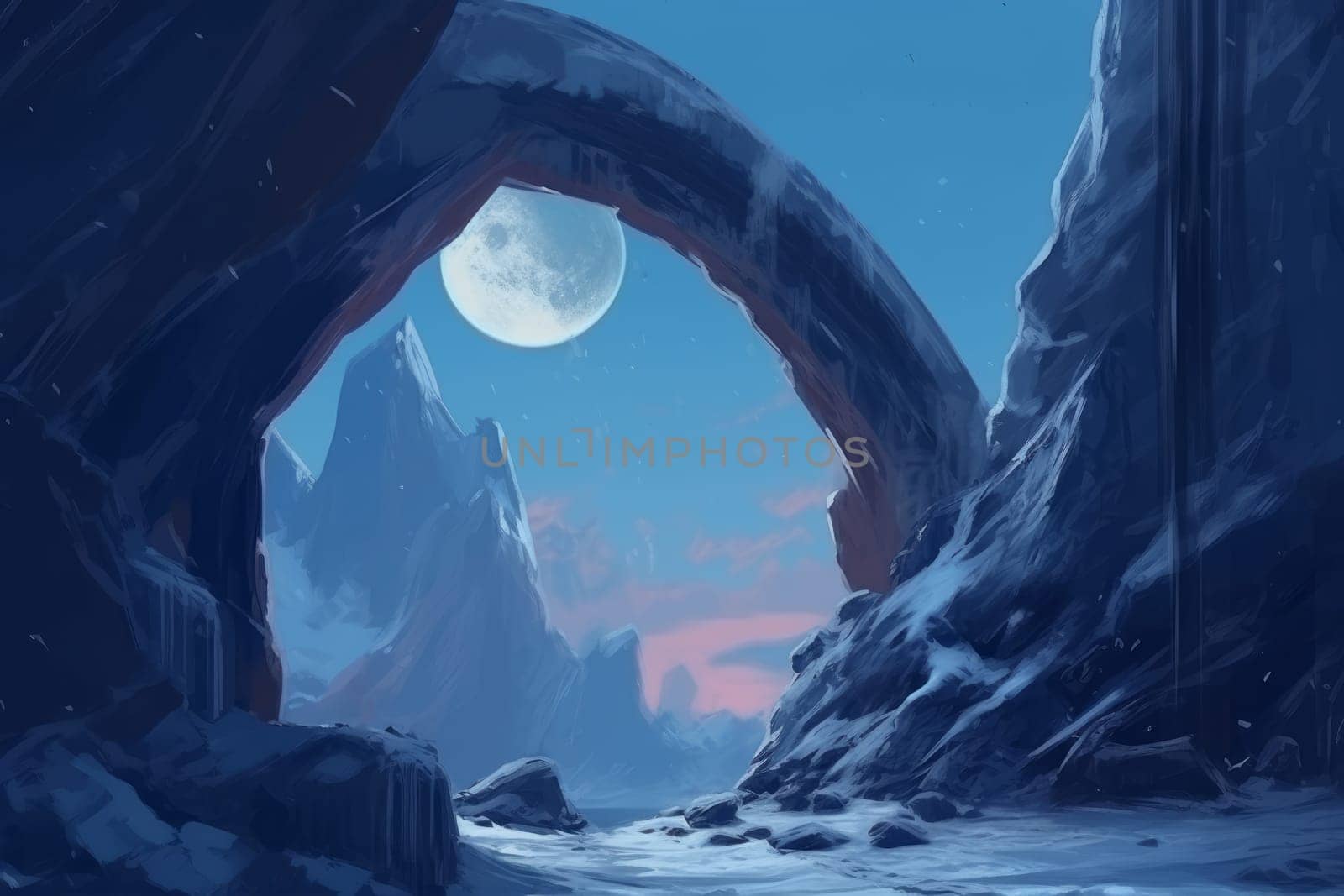 Cold blue mountain landscape. Generate Ai by ylivdesign