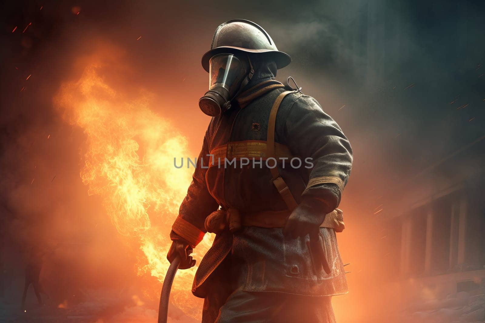 Fireman with helmet. Generate Ai by ylivdesign