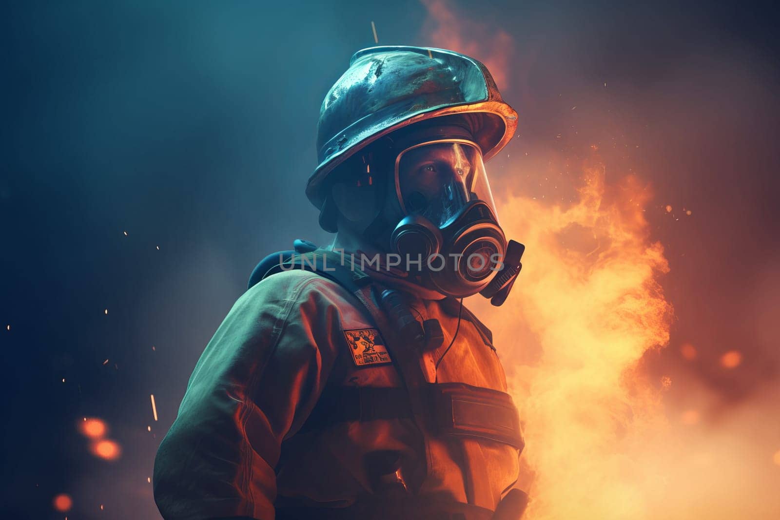 Working fireman with helmet. Generate Ai by ylivdesign