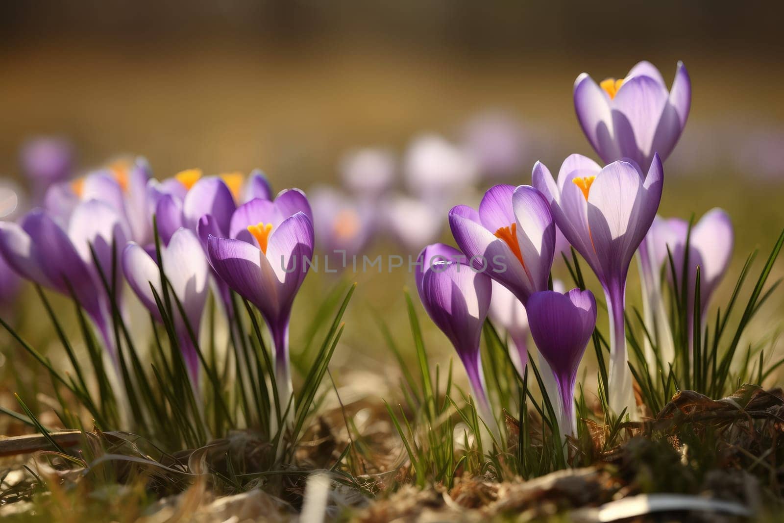 Spring crocus field. Generate Ai by ylivdesign