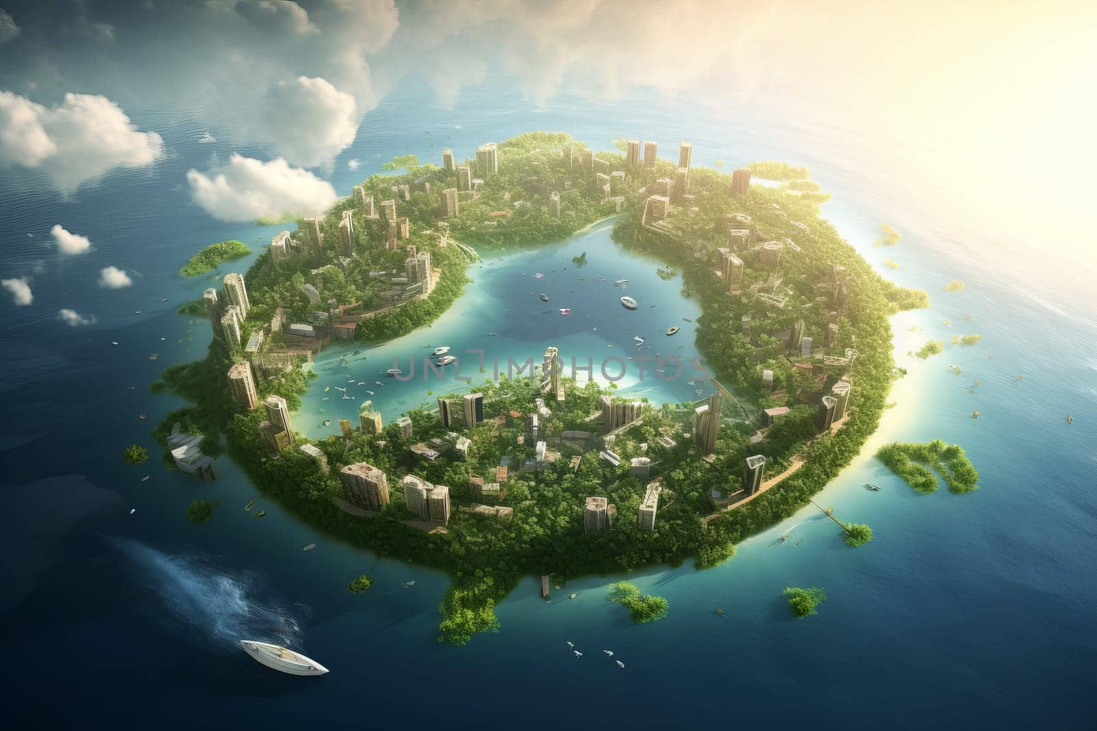 Ecology island in ocean. Generate Ai by ylivdesign