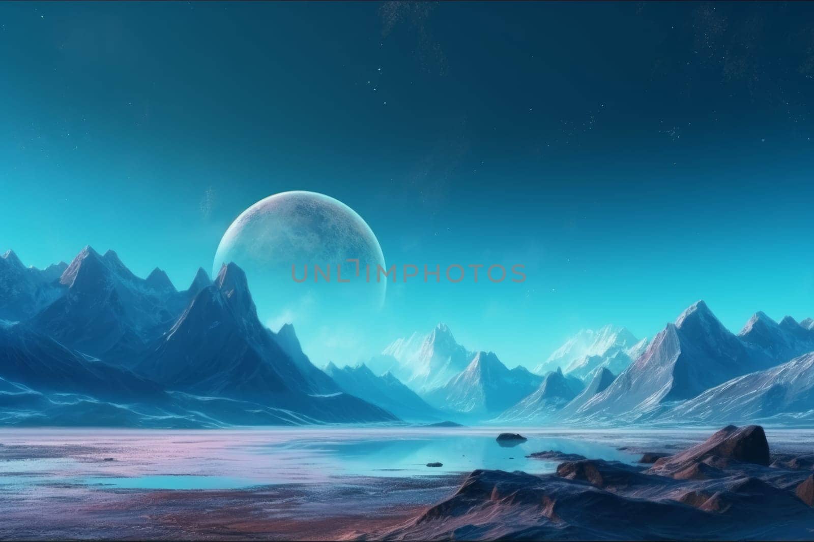 Fantasy landscape of distand planet. Generate Ai by ylivdesign