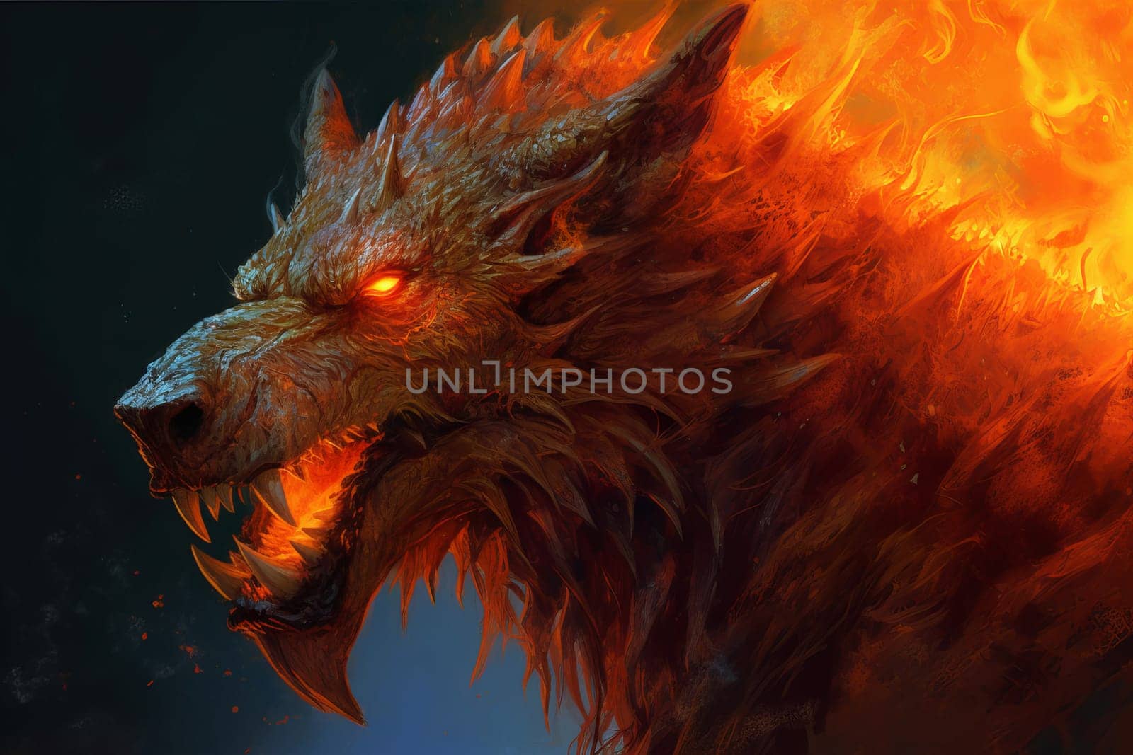 Fire angry wolf. Generate Ai by ylivdesign