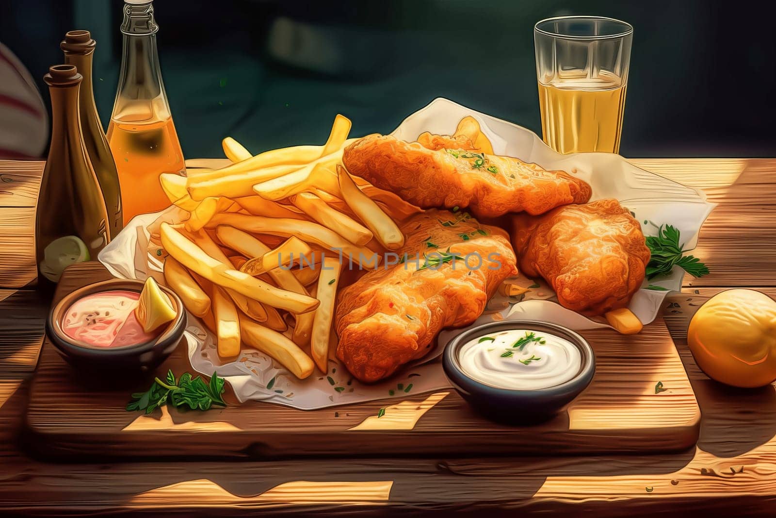 Fish chips food. Traditional french food. Generate Ai