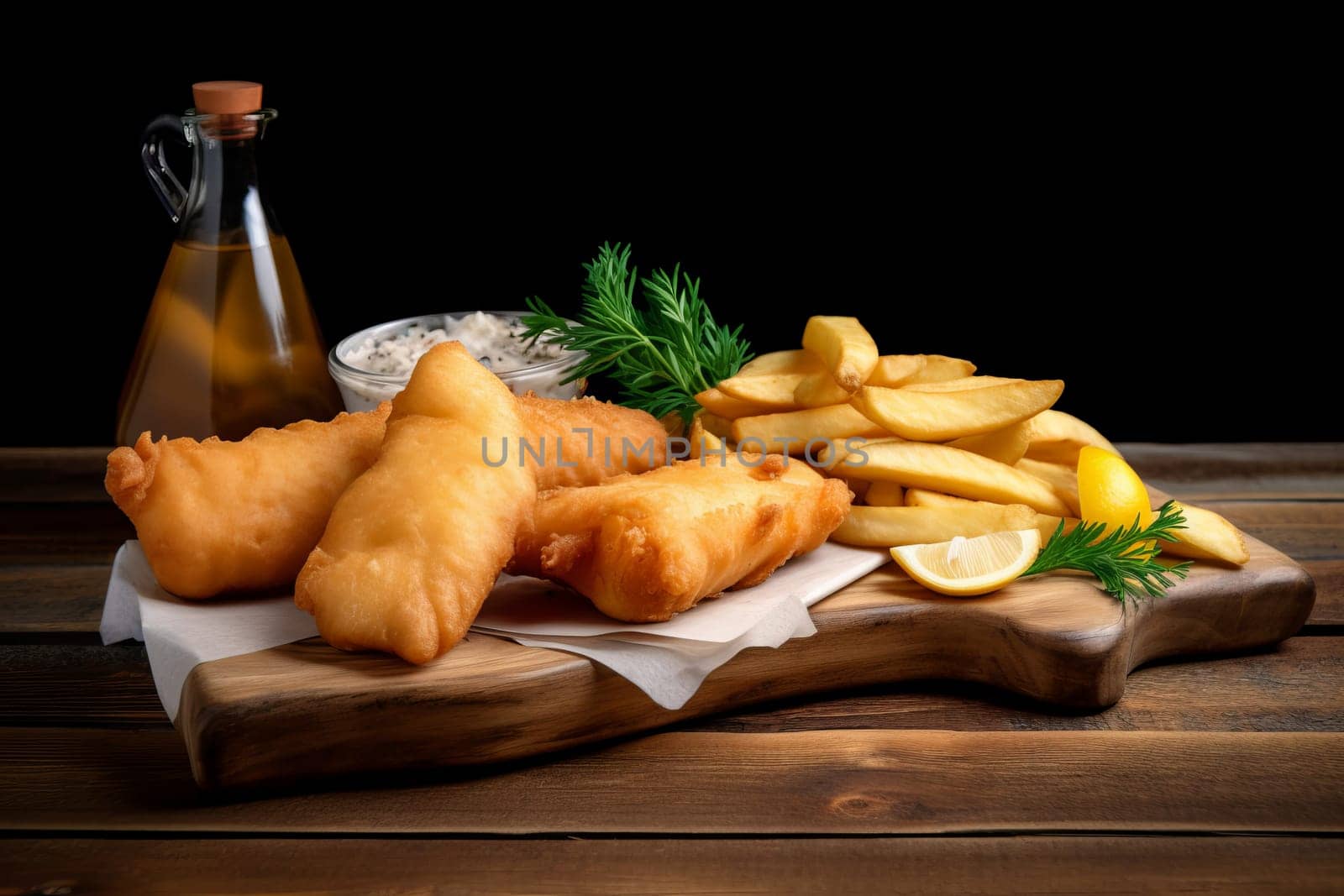 Fish chips home food. Generate Ai by ylivdesign