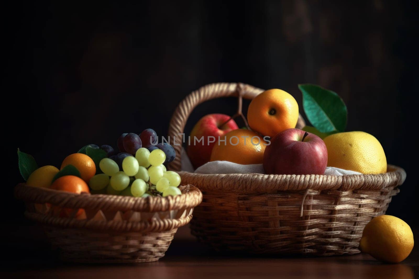 Two fruit basket. Generate Ai by ylivdesign