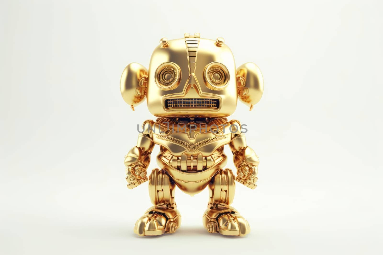 Small funny golden robot. Fun figure. Generate Ai
