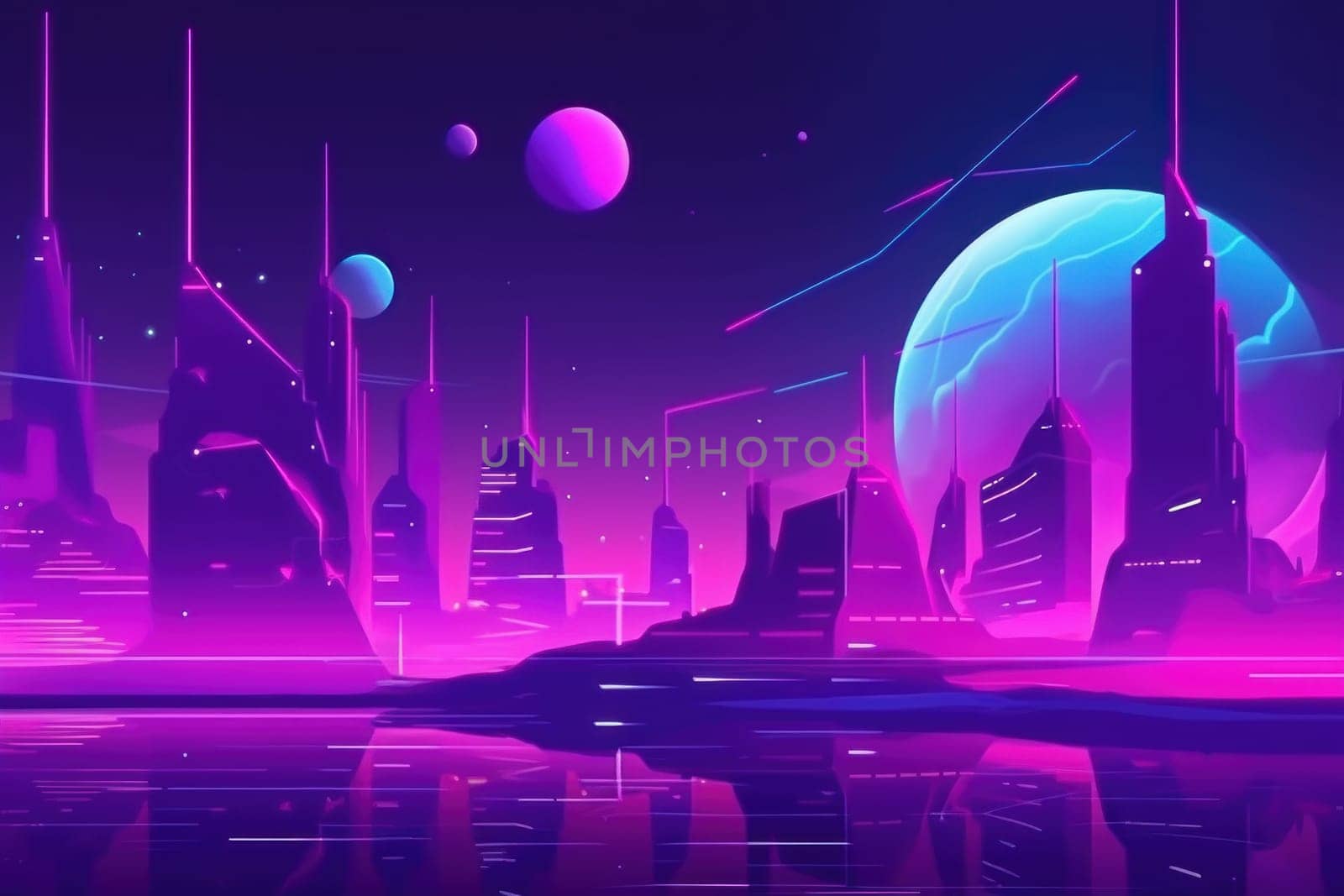 Futuristic neon city. Cyber neon urban. Generate Ai