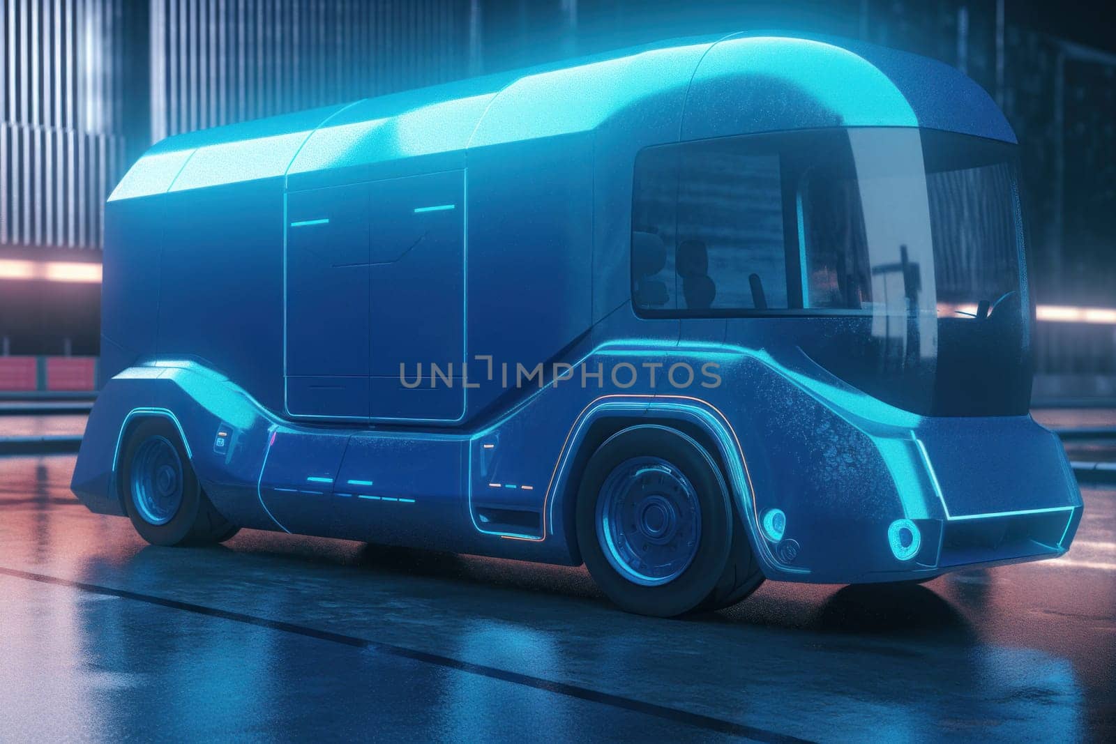 Futuristic modern blue cargo. Cargo transport. Generate Ai