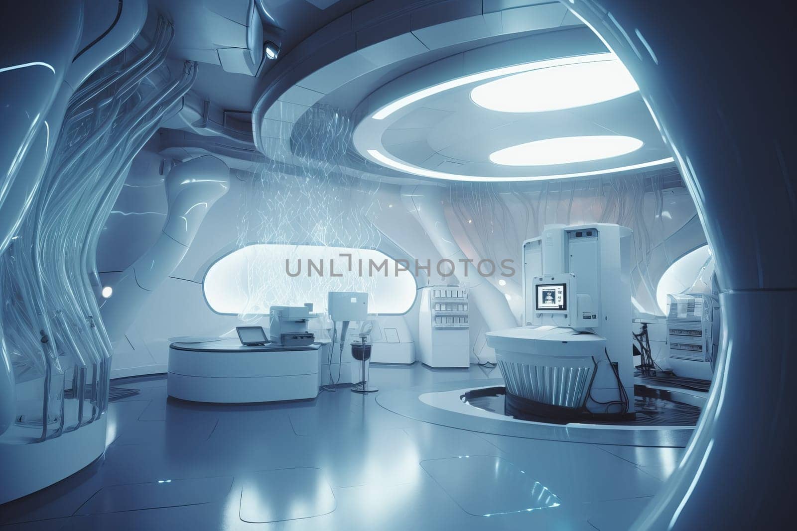 Futuristic organic laboratory. Future interior. Generate Ai