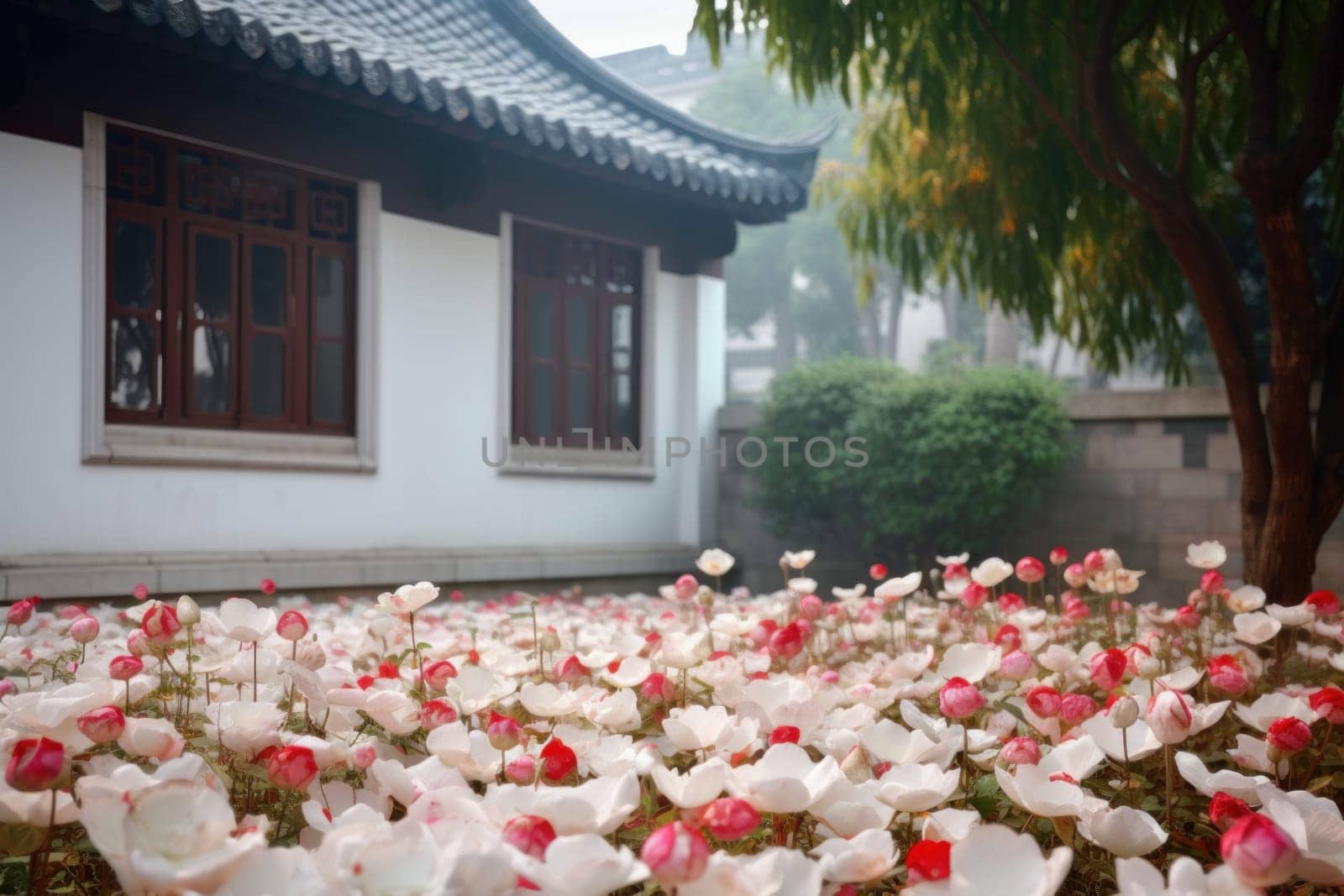 Lotus flower garden. Generate Ai by ylivdesign