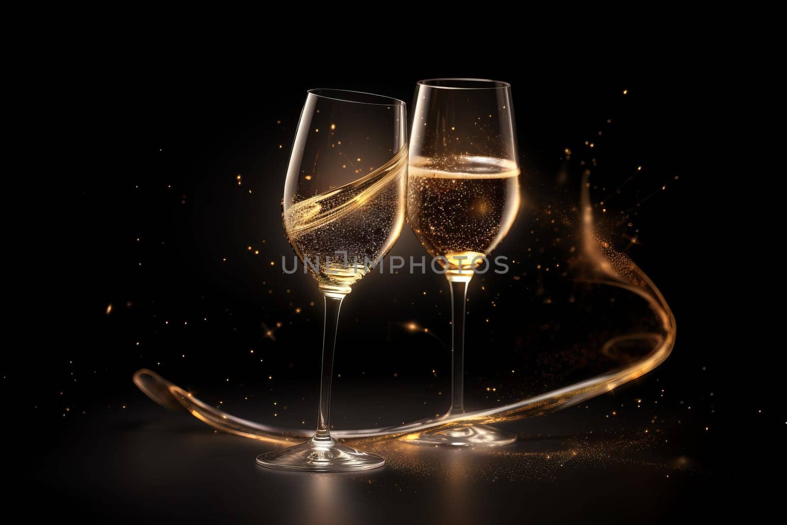 Golden glass champagne. New bubble. Generate Ai
