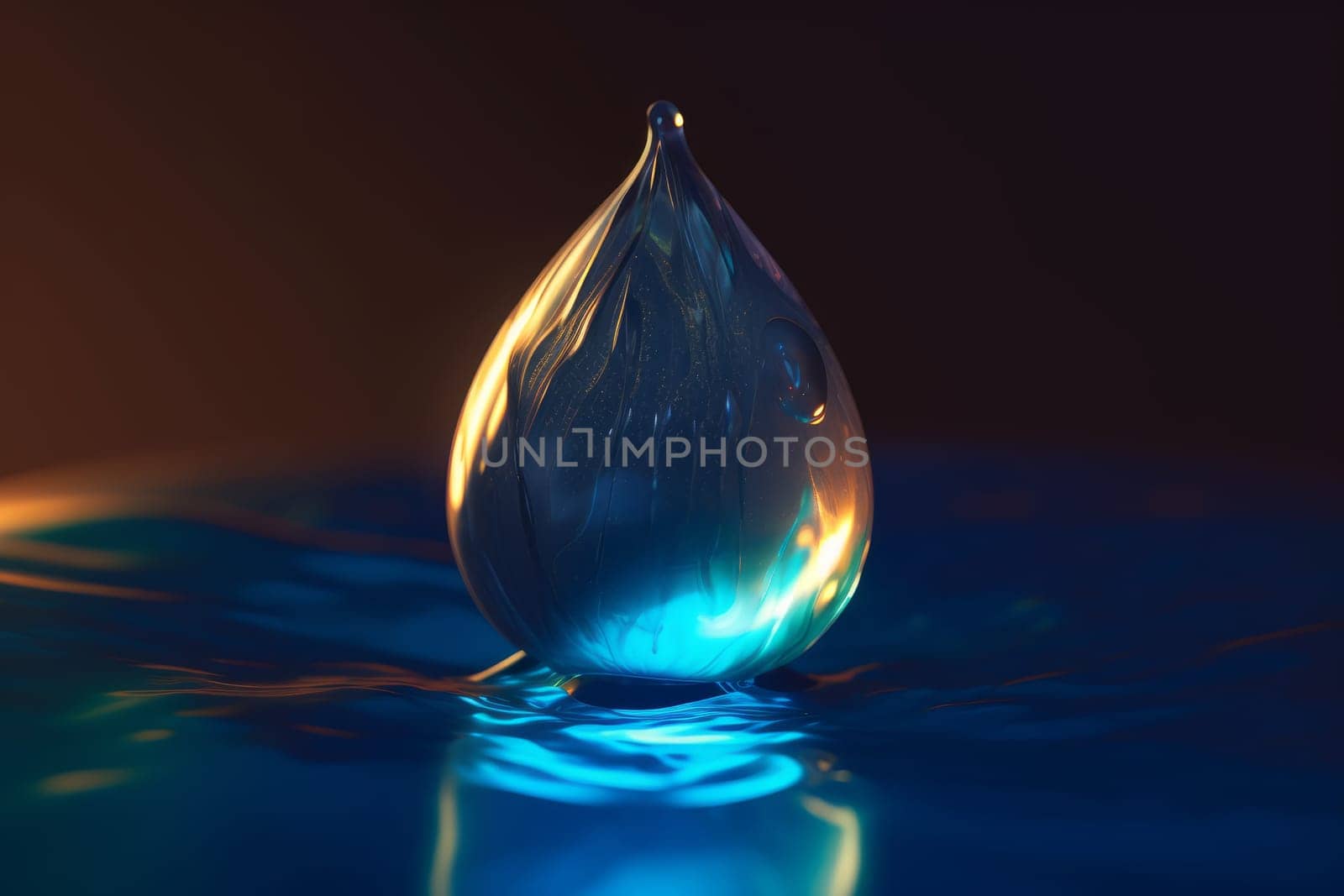 Glowing water drop. Texture liquid. Generate Ai