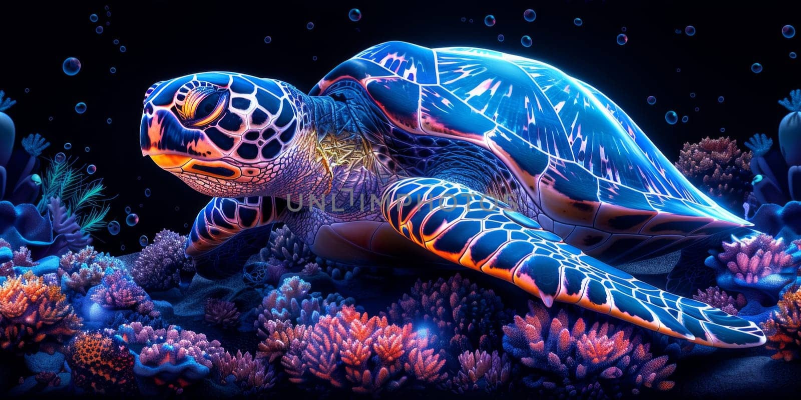 Sea turtle with ocean waves in the style of boho - seamless pattern. Environmental Protection.