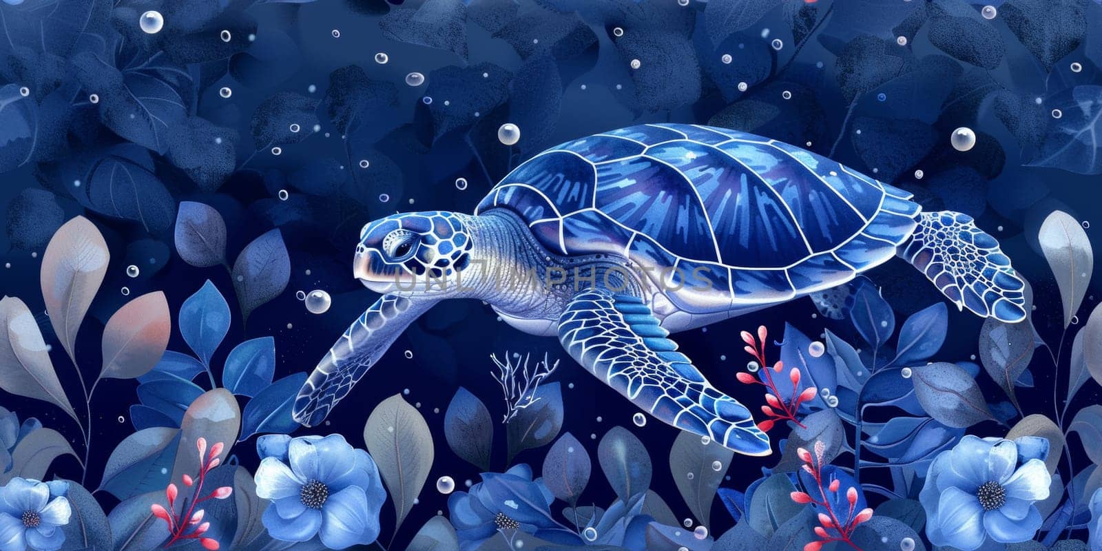 Sea turtle with ocean waves in the style of boho - seamless pattern. Environmental Protection.