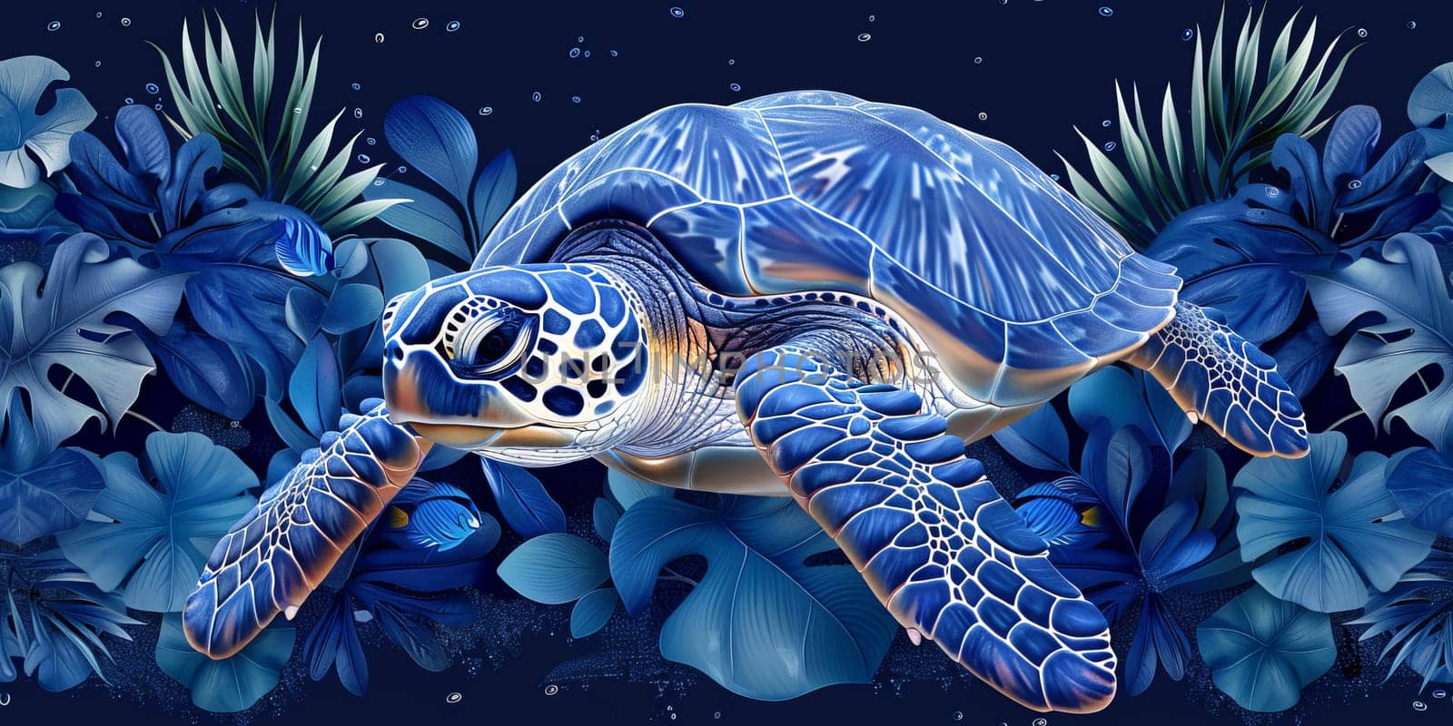 Sea turtle with ocean waves in the style of boho - seamless pattern. Environmental Protection.