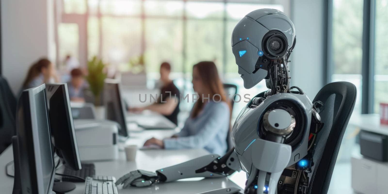Futuristic Robot Working Alongside Humans in Office AIG41 by biancoblue