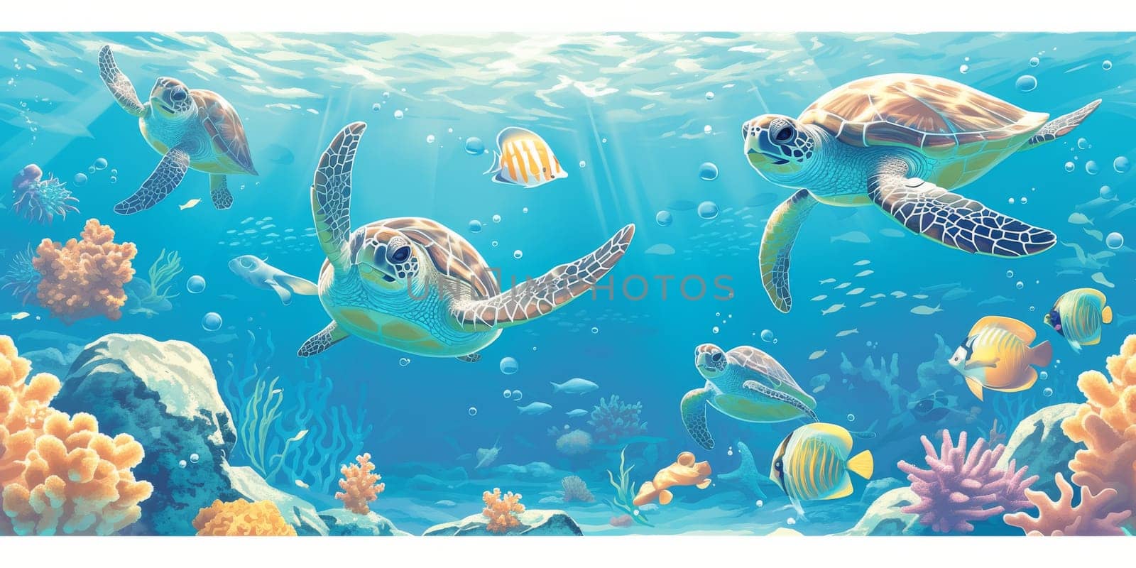 Sea turtle with ocean waves in the style of boho - seamless pattern. Environmental Protection.
