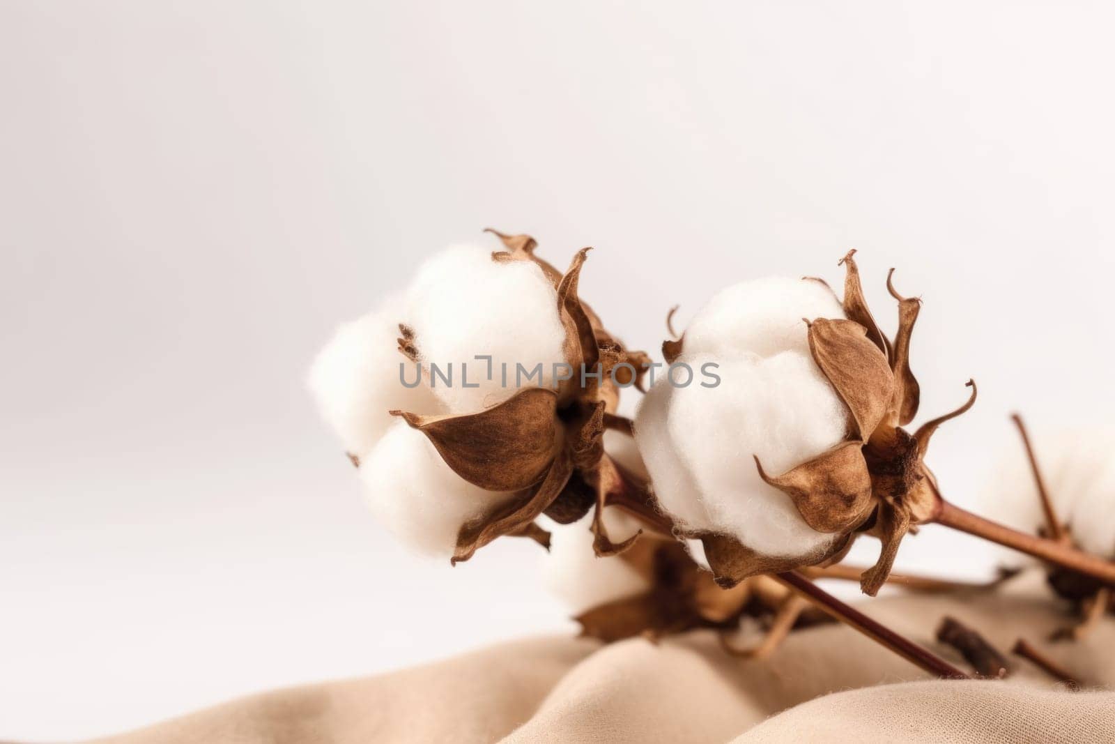 Bouquet of cotton. White branch. Generate Ai