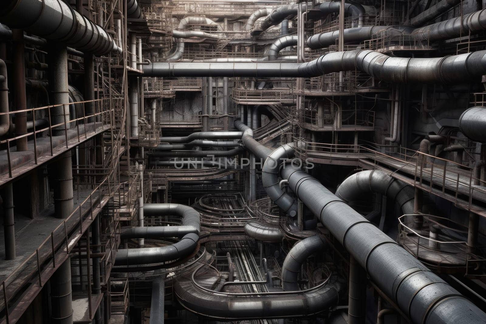 Large scale pipe room factory. Generate Ai by ylivdesign