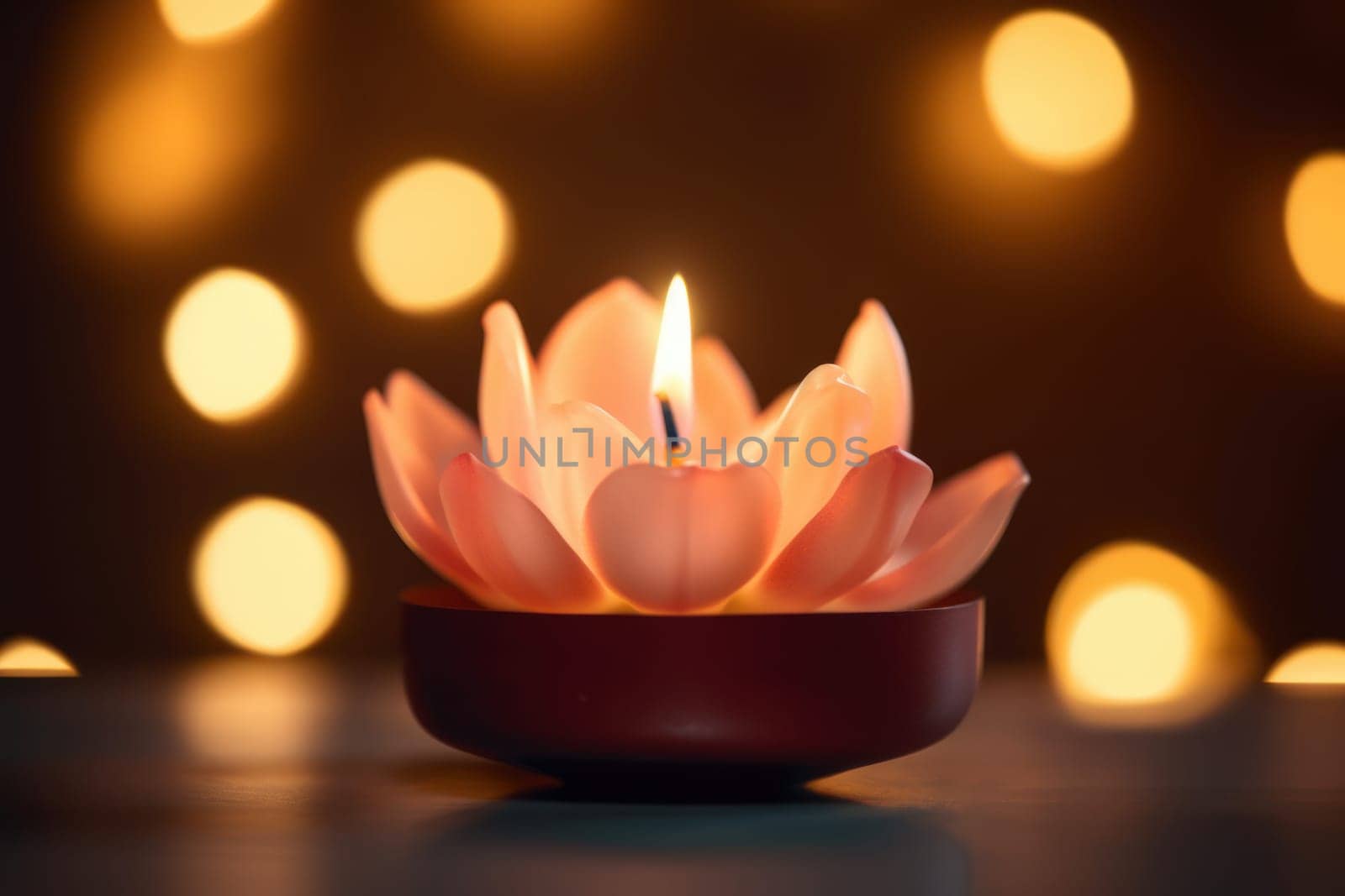 Lotus flower candle. Generate Ai by ylivdesign