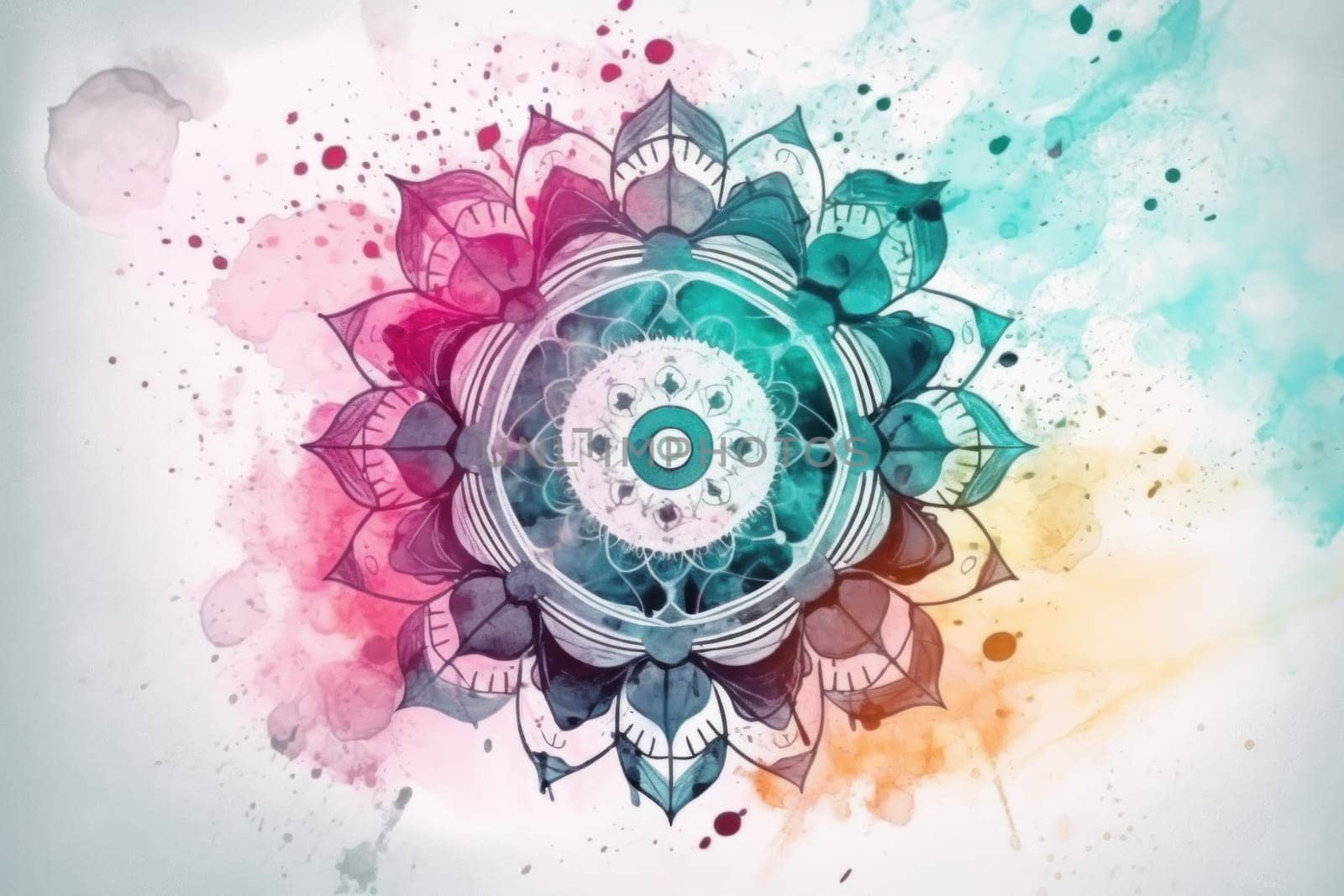 Mandala drawing watercolor. Round indian. Generate Ai