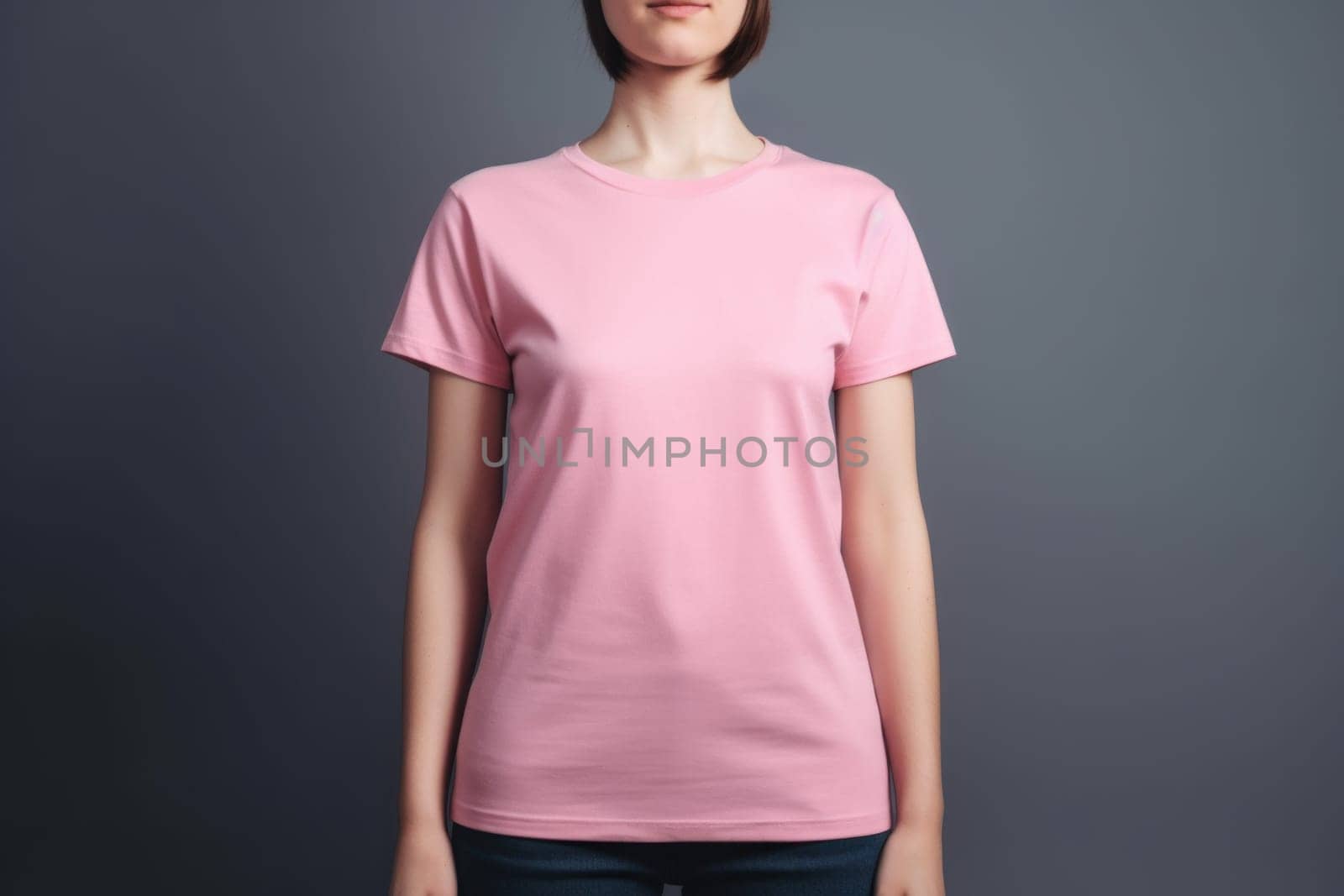 Pink tshirt mockup female. Female model. Generate Ai