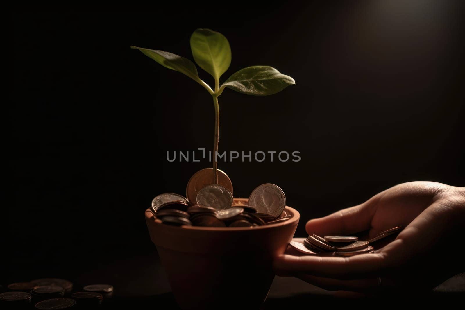 Plant coin pot. Leaf green concept. Generate Ai