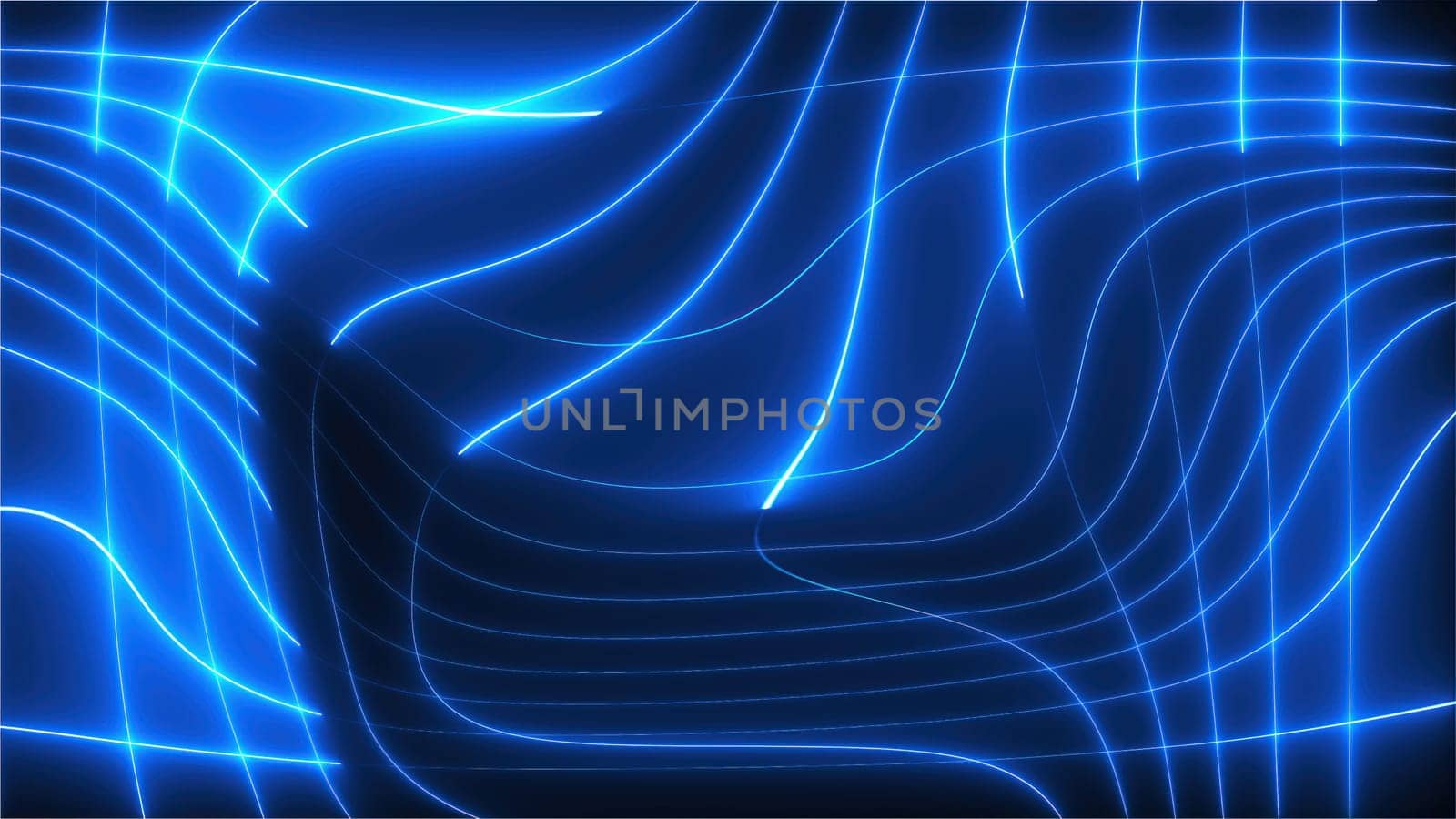 Waving neon blue lines. Computer generated 3d render