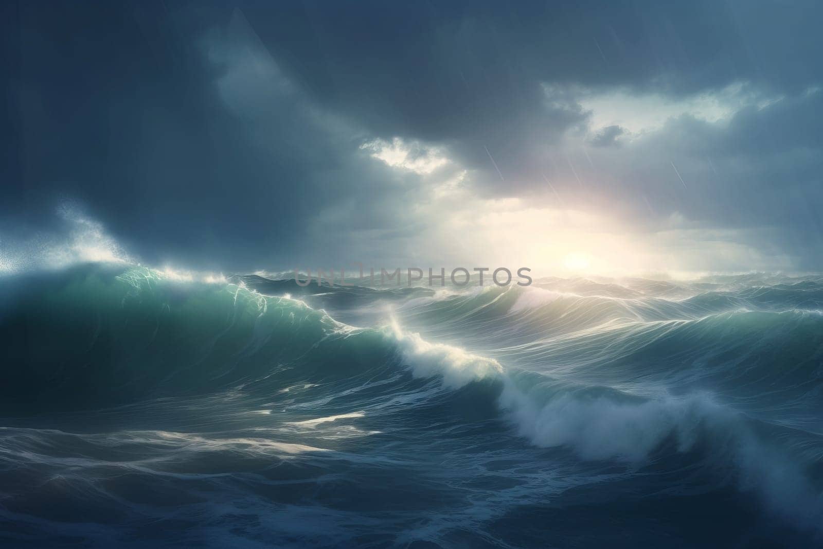 Stormy blue ocean wave. Generate Ai by ylivdesign