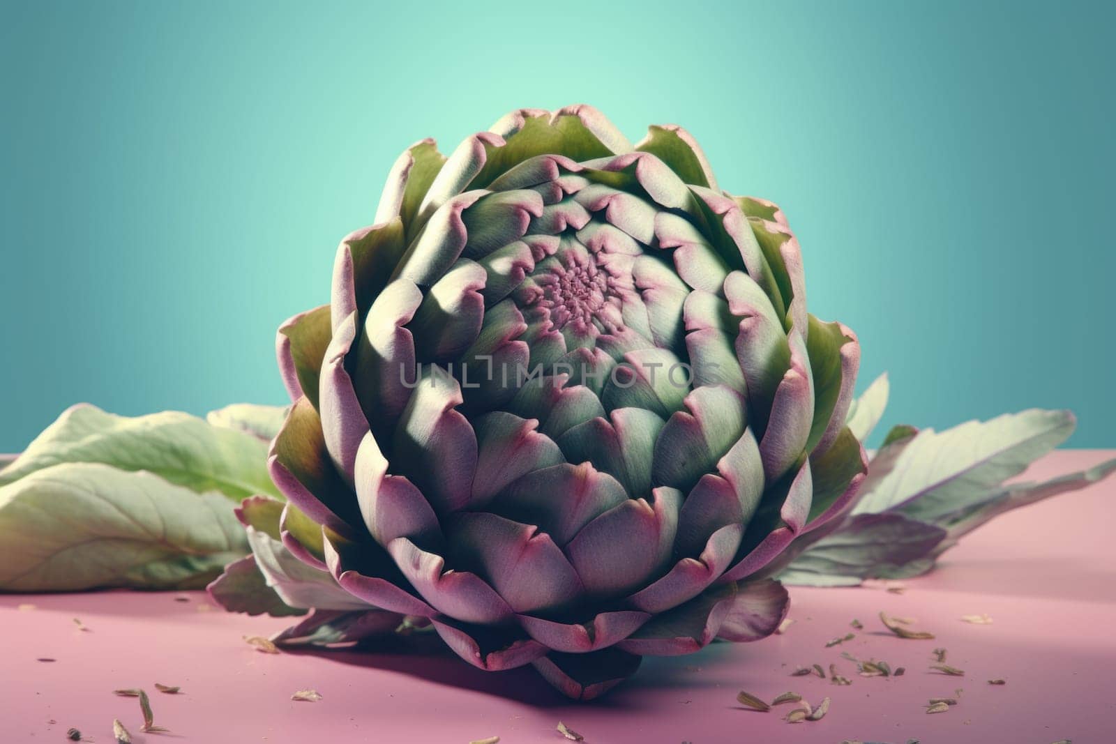 Green artichoke on table. Generate Ai by ylivdesign