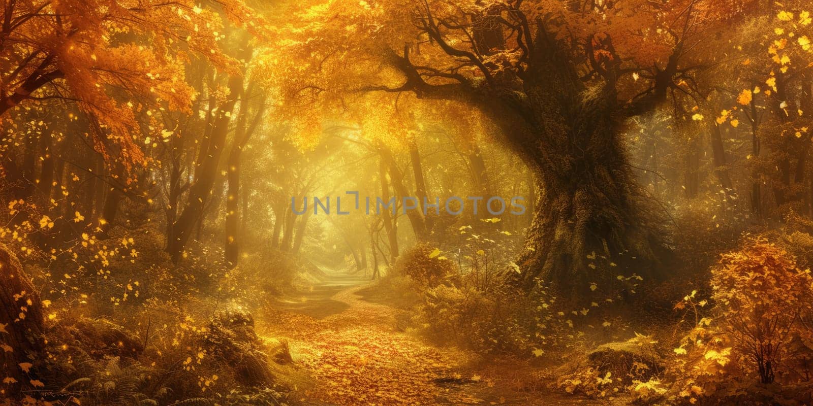 An enchanted forest in autumn, filled with golden leaves. Resplendent. by biancoblue