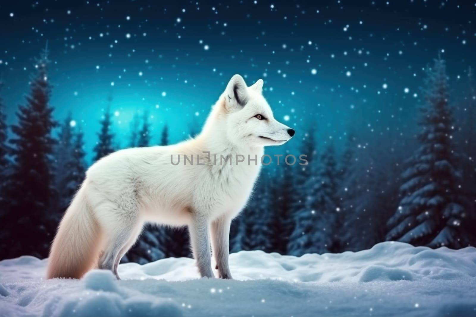 White fox in forest. Winter animal. Generate Ai