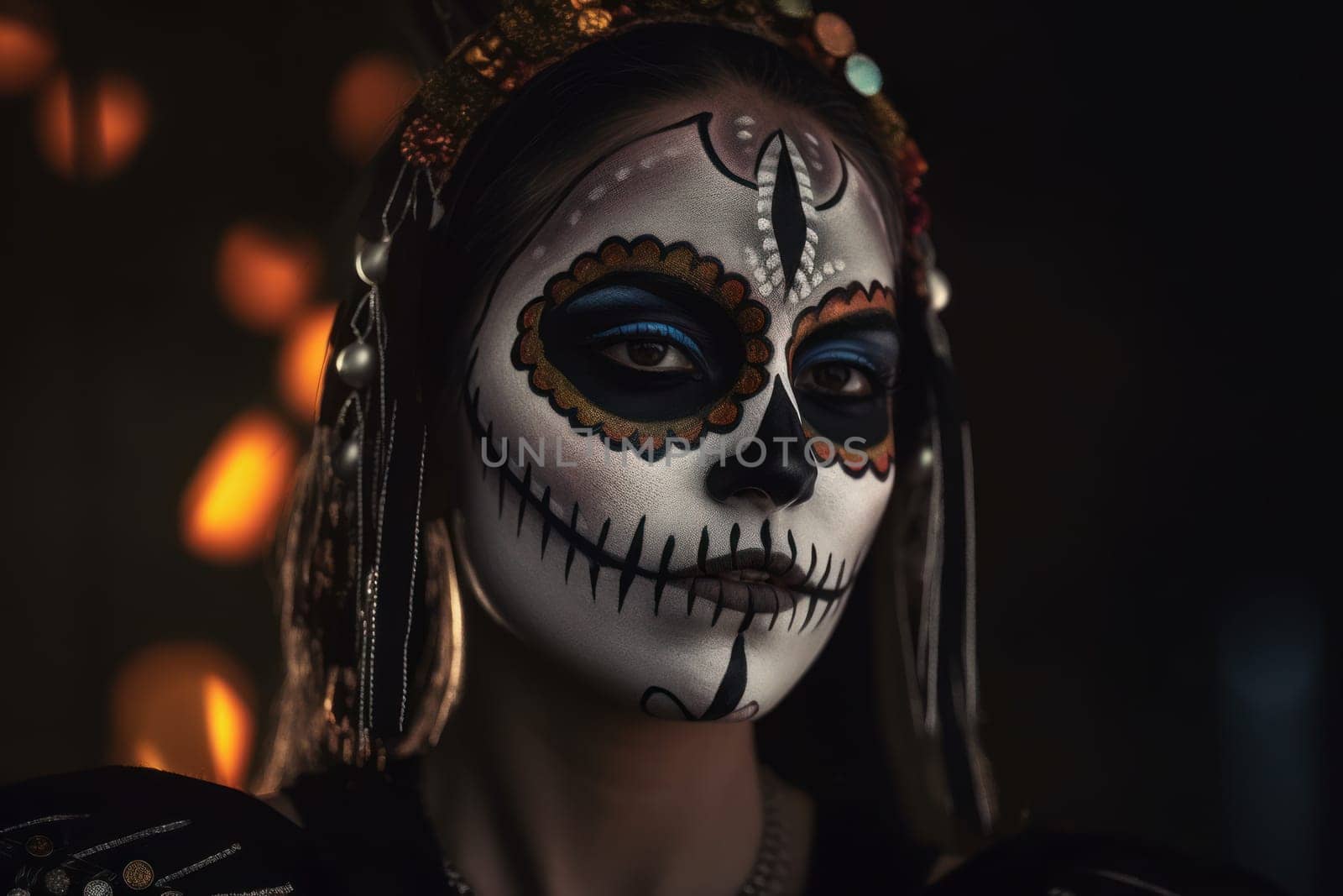 Woman skull makeup. Generate Ai by ylivdesign