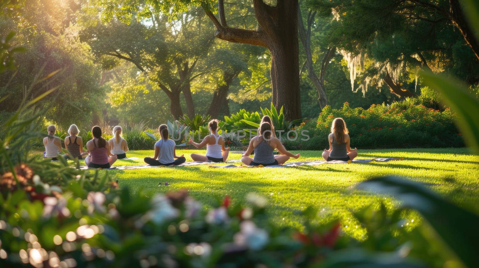 Outdoor Yoga Class in Lush Garden Setting AIG41 by biancoblue