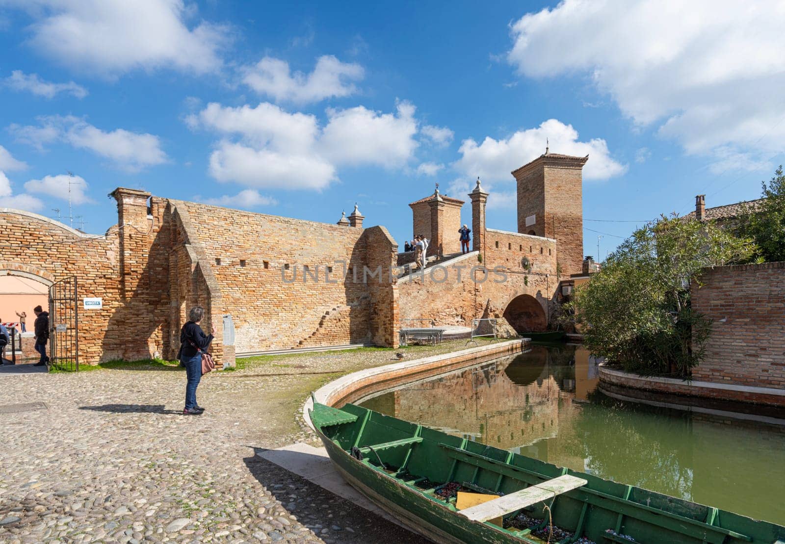 Comacchio, Italy. February 25, 2024.  view of Trepponti Bridge in the center of the town