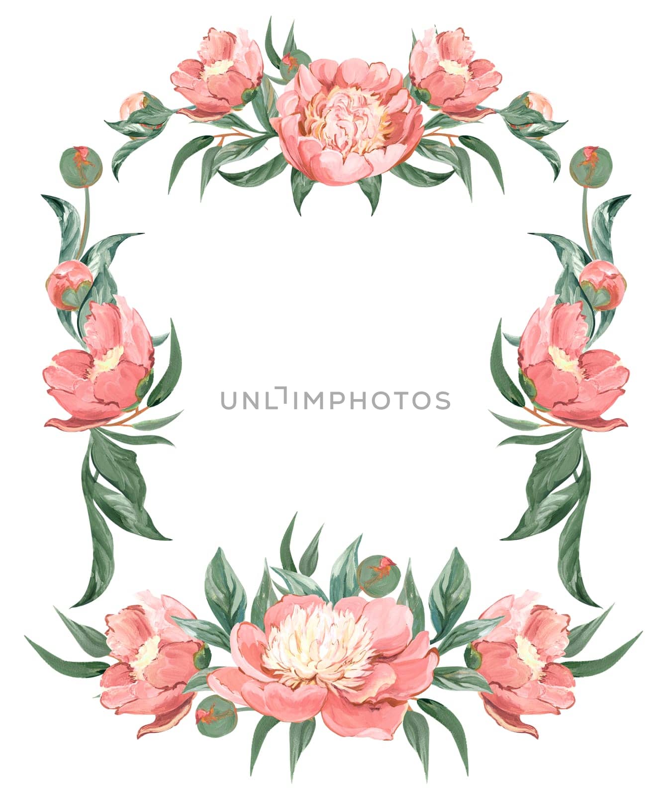 Framework with pink peonies and botanical elements isolated by MarinaVoyush