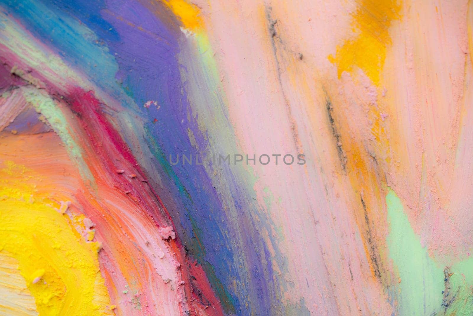 Picture drawning with oil pastels. Conceptual abstract picture. Fragment of multicolored texture painting. Abstract art background. Rough brushstrokes of paint. Highly-textured, high quality details.