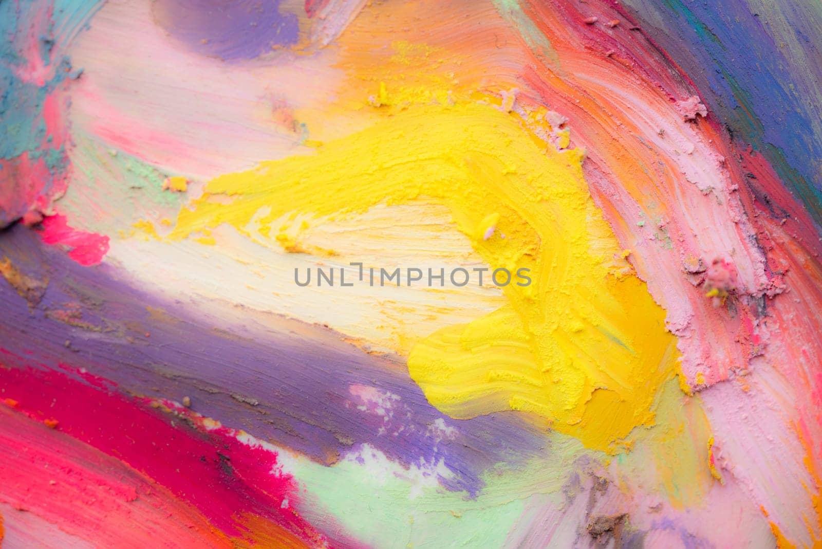 Picture drawning with oil pastels. Conceptual abstract picture. Fragment of multicolored texture painting. Abstract art background. Rough brushstrokes of paint. Highly-textured, high quality details.