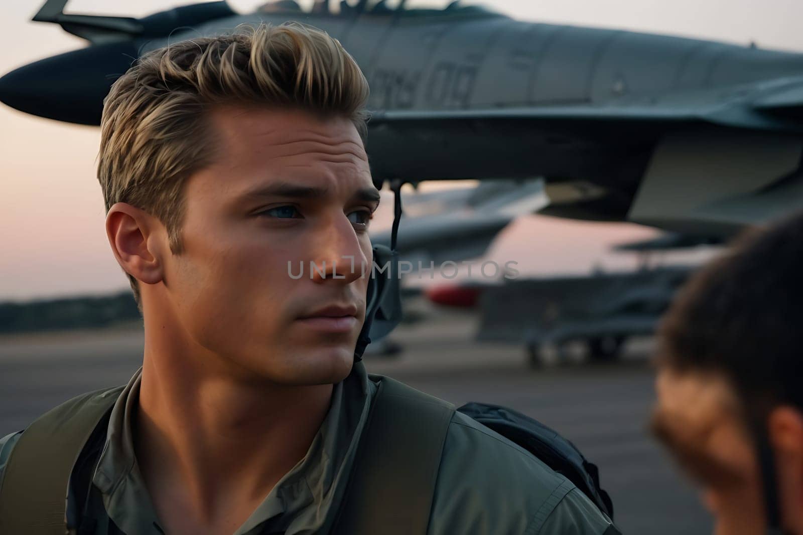 A man stands awestruck beside a massive fighter jet, taking in the impressive sight of this military powerhouse.