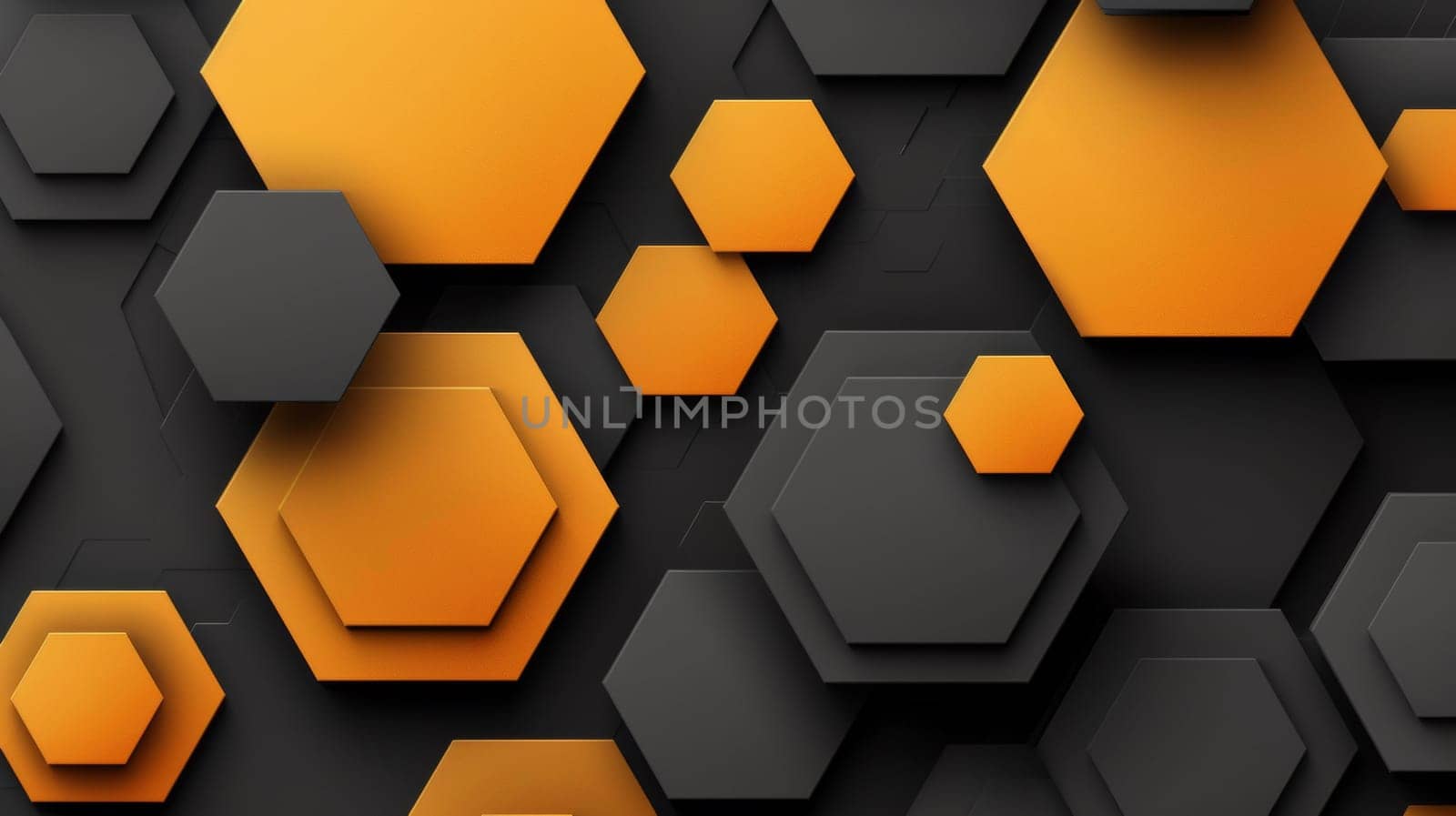 A black and orange background with many hexagons on it