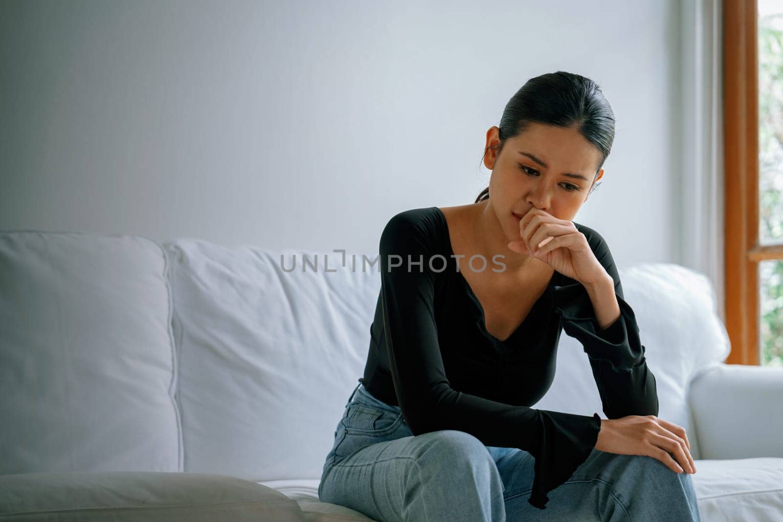 Depressed young Asian woman with mental health problem need uttermost treatment by biancoblue