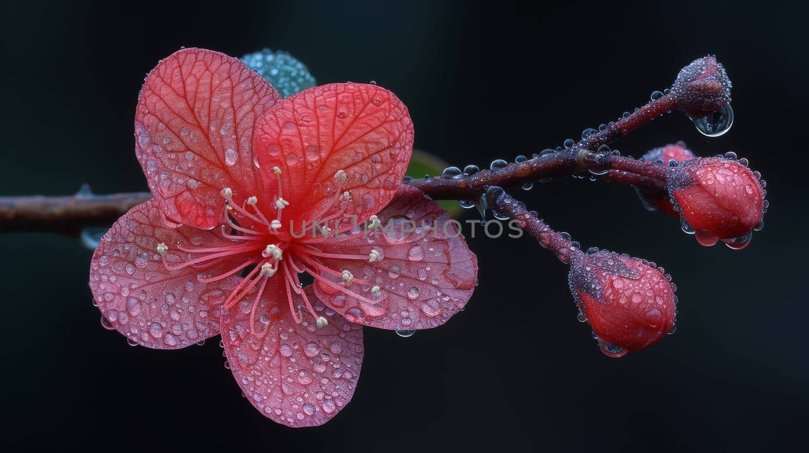 A close up of a flower with water droplets on it, AI by starush