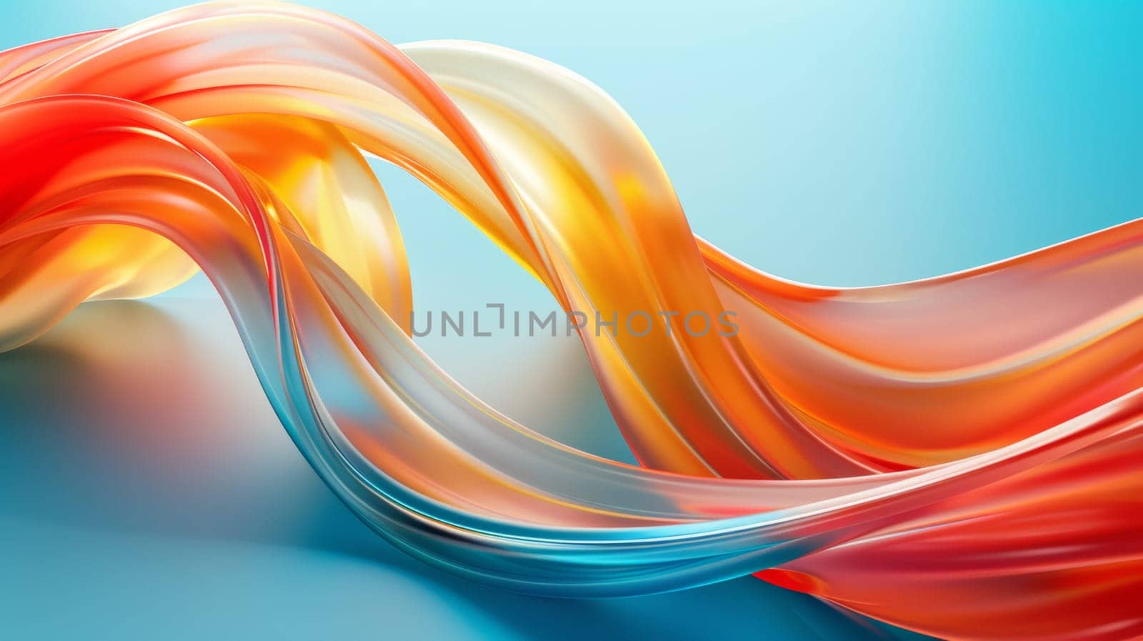 A close up of a colorful wavy flowing liquid on blue background