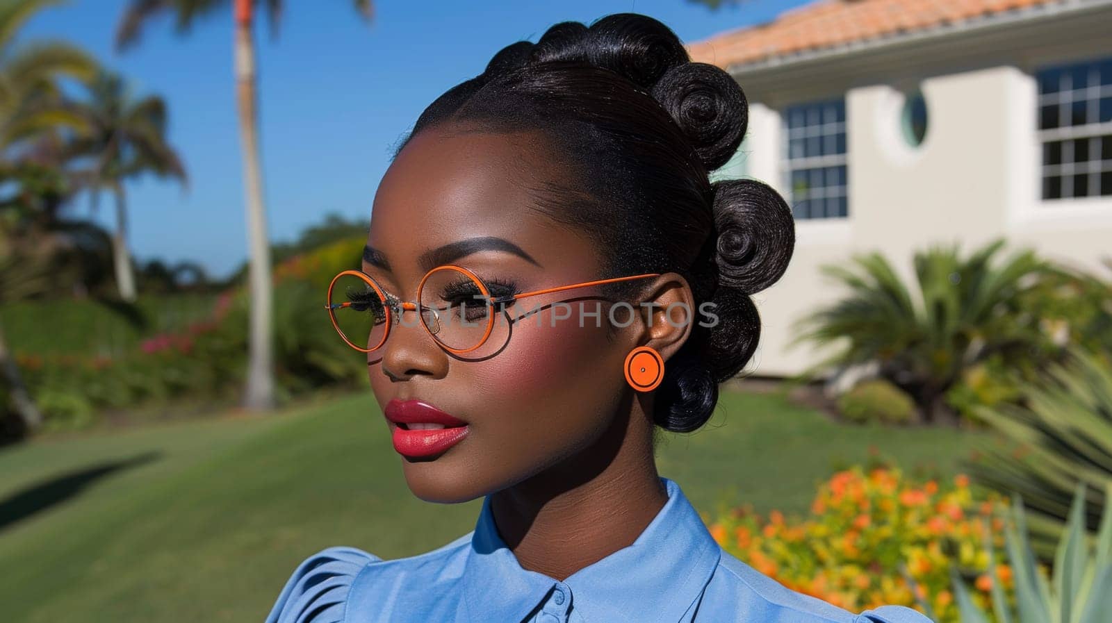 A woman with glasses and a blue shirt standing in front of some grass