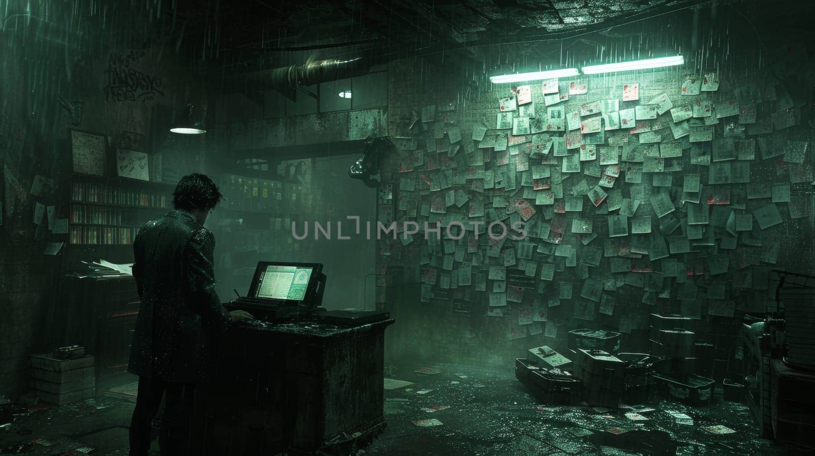 A man standing in a room with books on the wall, AI by starush