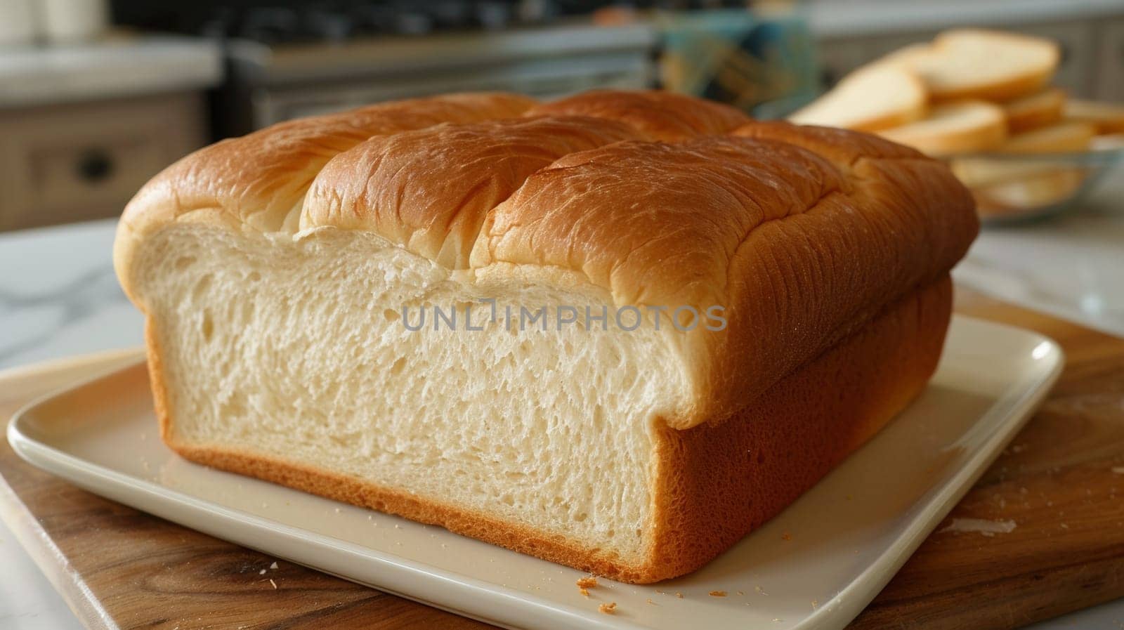 A loaf of a piece of bread sitting on top of a plate