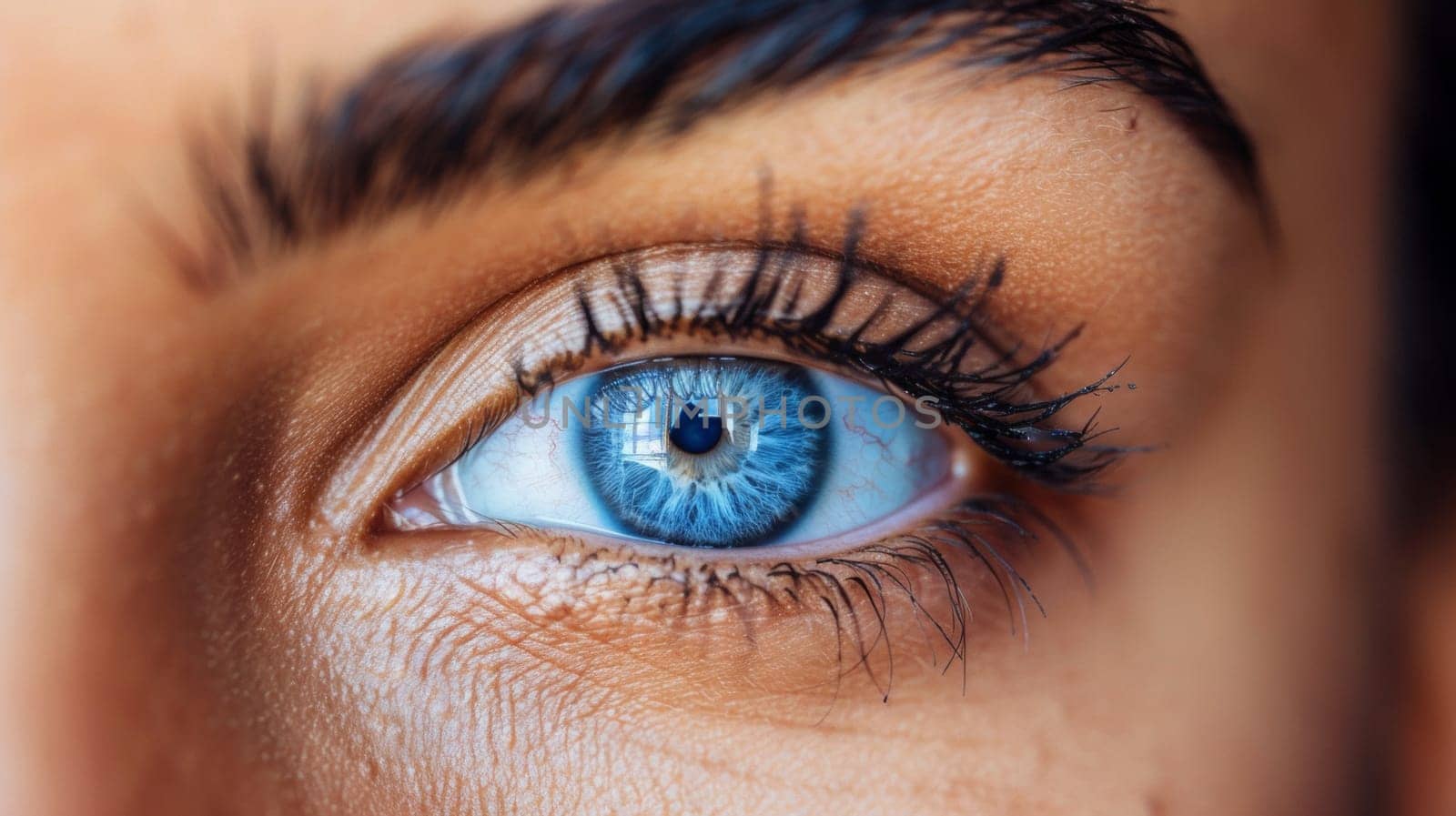 A close up of a woman's eye with blue eyes, AI by starush