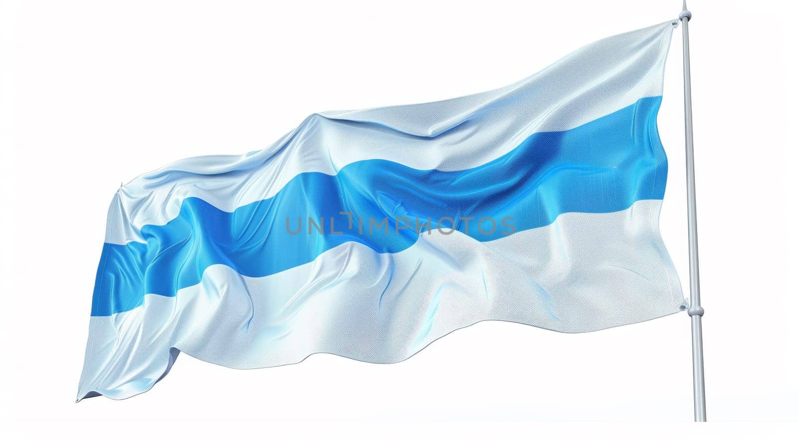 A blue and white flag waving in the wind on a pole, AI by starush