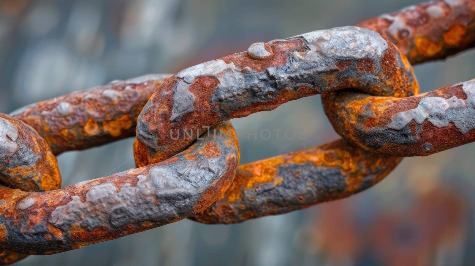 A close up of a rusty chain with rust on it